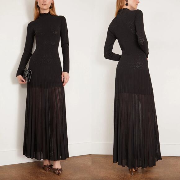 Isabel Marant | NWT Gisole Dress in Black Pointelle Knit A-line Maxi FR 34 US 2 - Picture 3 of 16